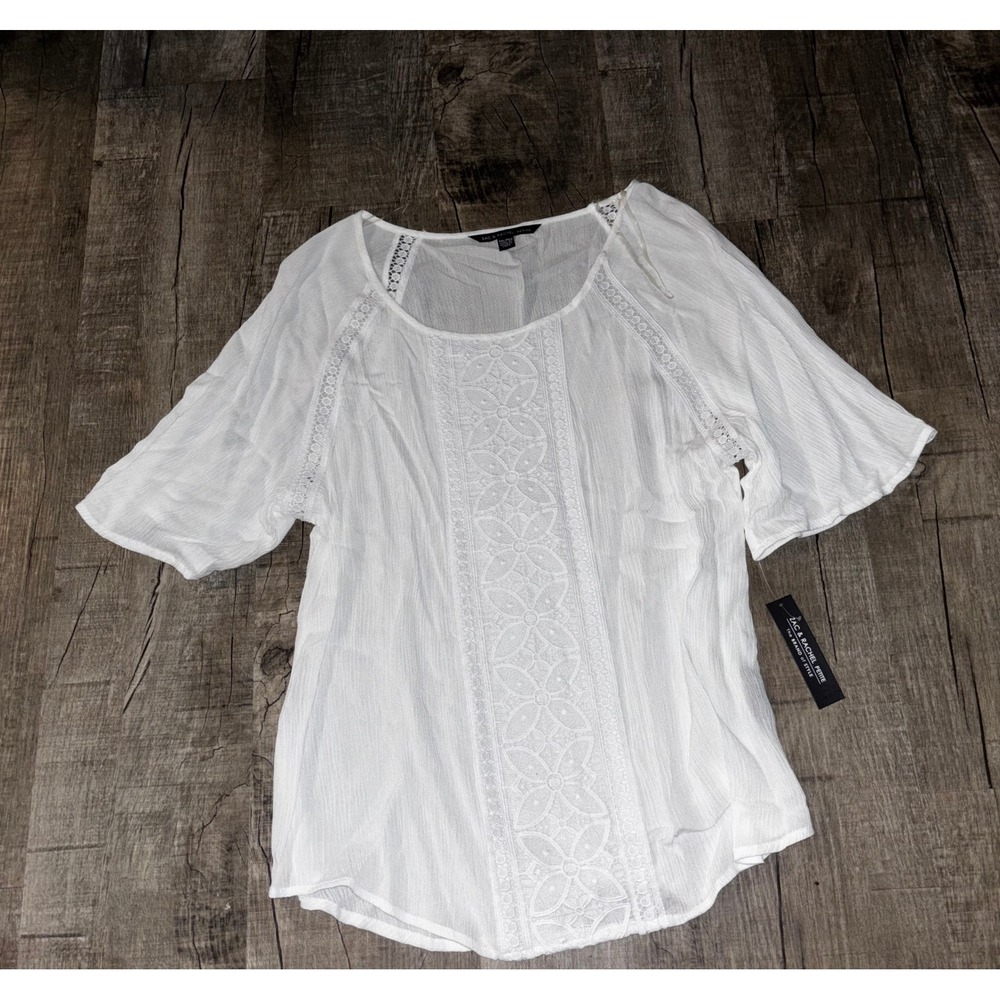 Zac & Rachel Petite‎ White Crochet Lace Blouse Short Flutter Sleeve Top Small SP